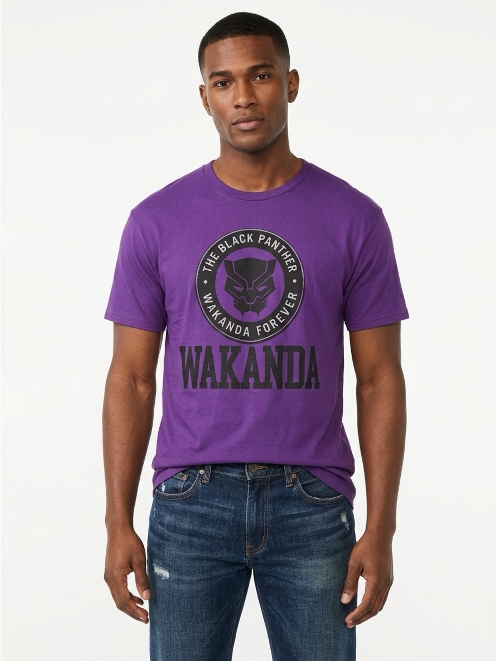 Marvel Black Panther Wakanda Forever Graphic Tee Cotton Purple Unisex L NWT
